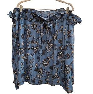 Lane Bryant Blue Floral Skirt Elastic Waist With Pockets Size 26/28